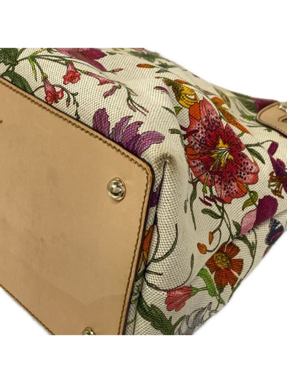 Gucci Tote Flora Bamboo Ivory Dark Green Multi Leather - Picture 5 of 11